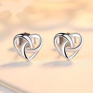 Simple Silver Love Knot Stud Earrings Classic Retro Stylish Fashion Jewelry New